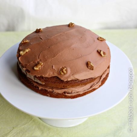 Coffee and walnut cake with chocolate buttercream frosting