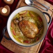 Pot-roast chicken with cider & Pink Lady® apples