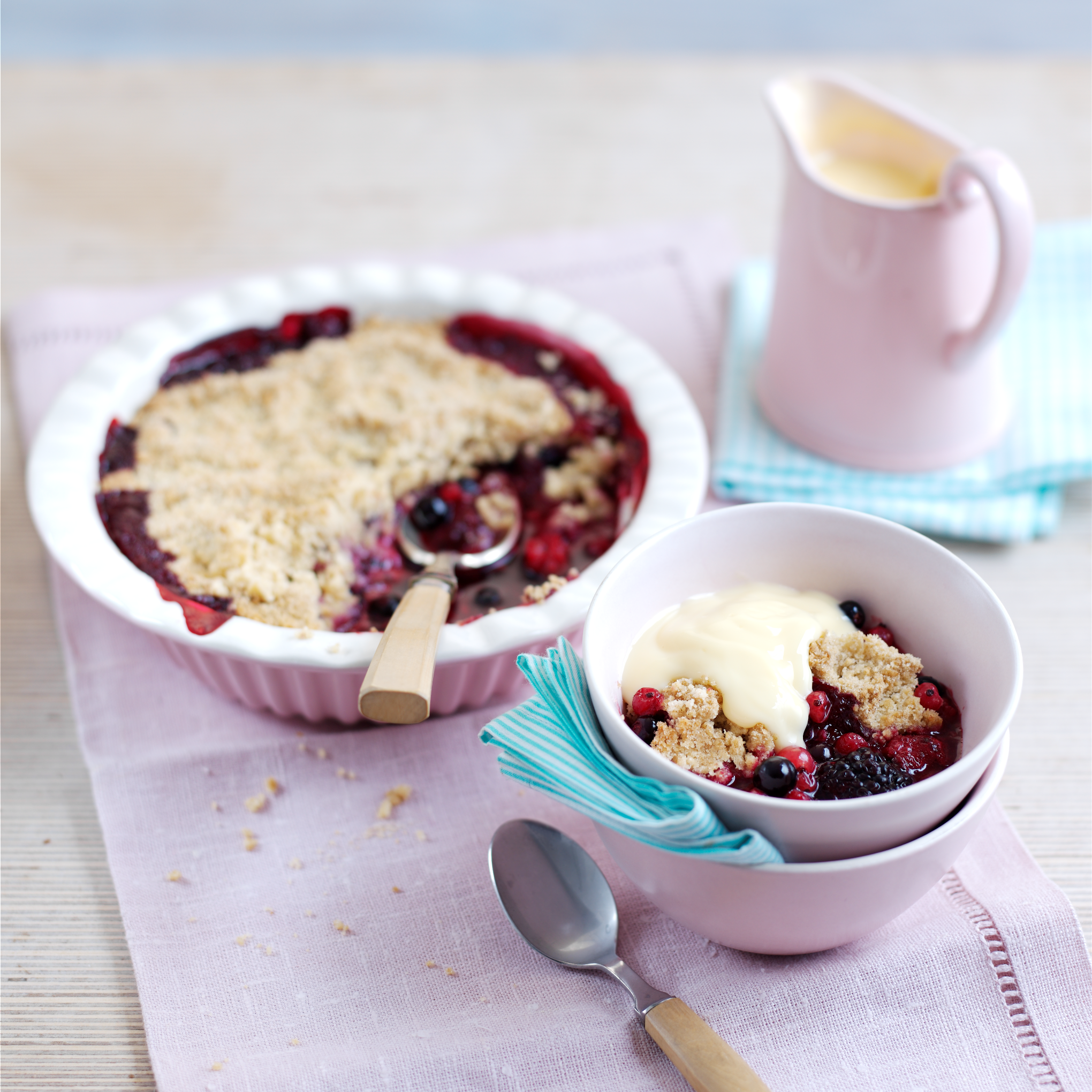 Recipe Summer Fruits Crumble with Ambrosia Devon Custard, rated 3.9/5