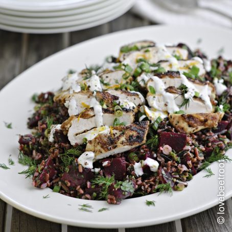 Beetroot, Wild Rice & Herb Salad with Cumin Spiced Grilled Chicken