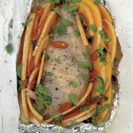 Roasted chicken breast with creamy butternut squash & chilli