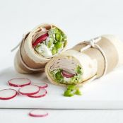 Turkey with pea guacamole & radish wrap
