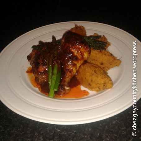 Moroccan marinated chicken with spiced sweet potato puree