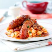 Bangers With Red Onion Gravy & Root Veg Mash