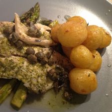 Sea Bream with Lemon Roasted Asparagus and New Potatoes