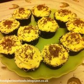 Chocolate and rum syrup cupcakes with lime buttercream.