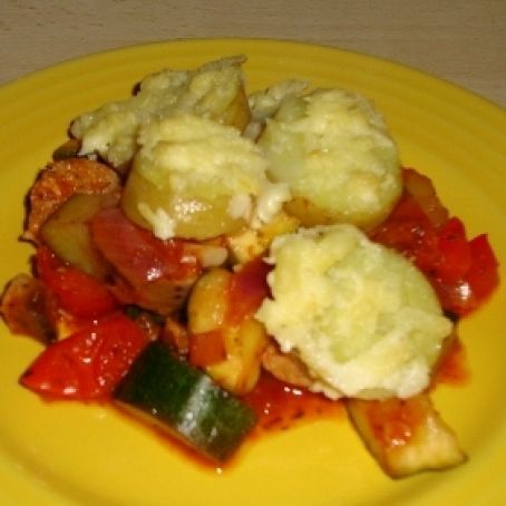 Vegetarian Sausage & Cheese Potato & vegetable bake