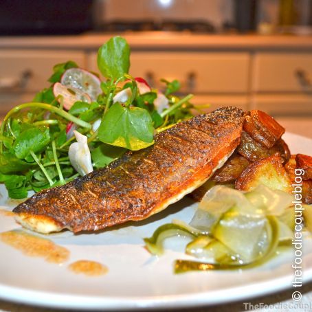 SeaBass Fillet with a Watercess, Fennel & Radish Salad and Pickled Cucumber