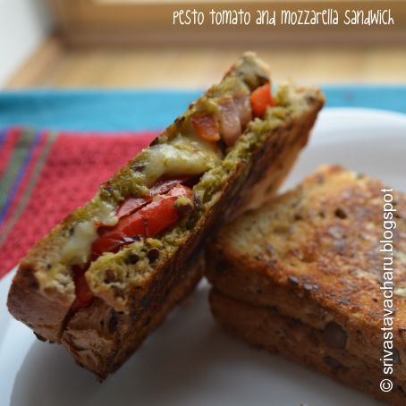 Pesto tomato and mozzarella sandwich