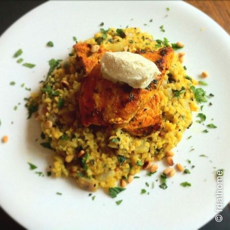 Moroccan Spiced Chicken, Bulgur Wheat Pilaf and Pecorino Ice cream