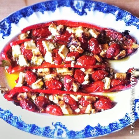 Sweet Red Peppers with Feta and Pesto