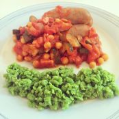 Moroccan Sausage Casserole with Pea & Mint Mash