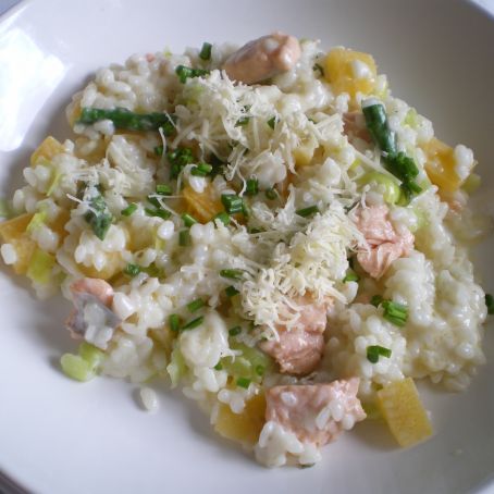 Creamy Trout, Butternut squash and Asparagus Risotto