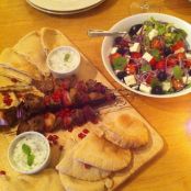 Minted lamb kebabs with a Greek style salad