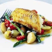 Sautéed haddock with summer veg