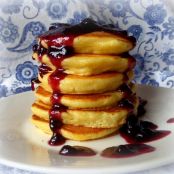 Rice Pudding Pancakes with Blueberry Syrup