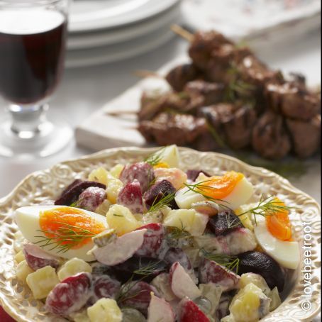 Russian beetroot, radish and potato salad