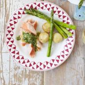 Poached salmon with salsa verde