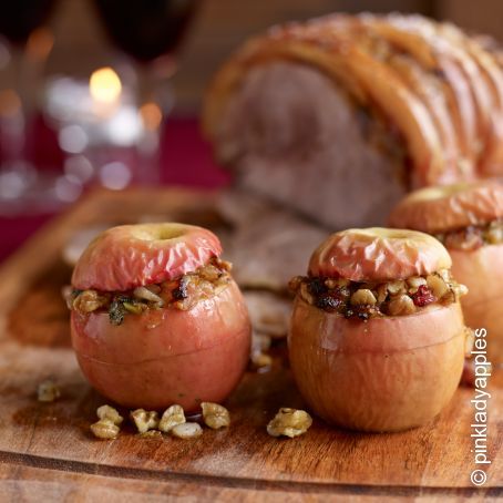 Savoury baked Pink Lady® apples with Sunday roast pork shoulder