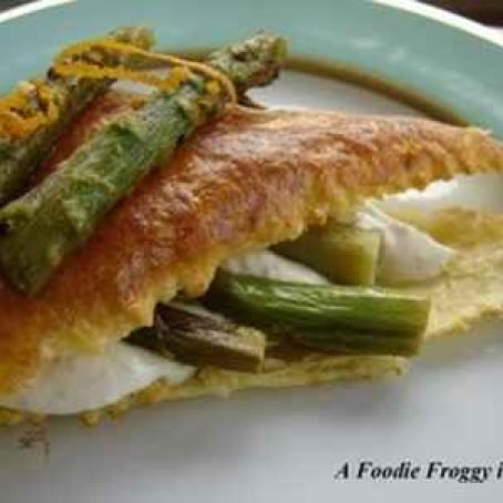 Mille-feuille of asparagus and almond cream and Parmesan