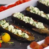 Grilled aubergine with feta and herbs