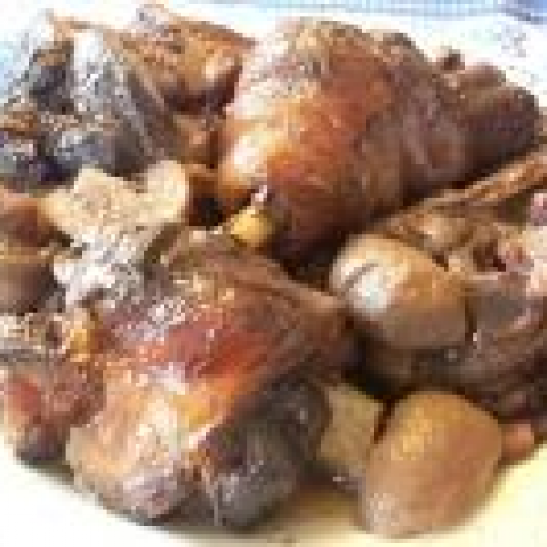 Coq au vin (chicken in red wine casserole)