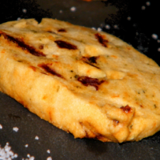 Parmesan shortbread, dried tomatoes and basil