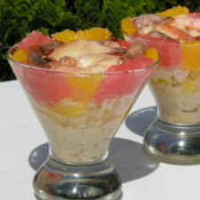 Crab and prawn verrines with grapefruit, orange and pineapple