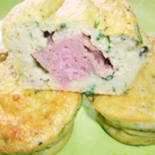 Soft potato muffins with spring onion and pork pâté