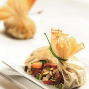 Filo parcels with vegetables and bacon