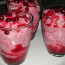 Redcurrant mousse with red fruit coulis
