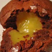 Chocolate cake with a mango runny centre