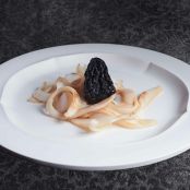 Cuttlefish tagliatelle with morels and cocoa cuttlefish ink