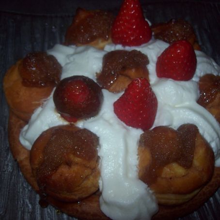 Choux pastry cake with strawberries and cream