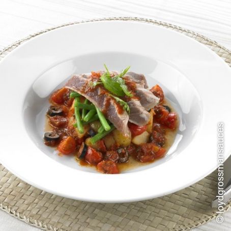 Tuna Steak with Tomato, Chilli and Olive Sauce